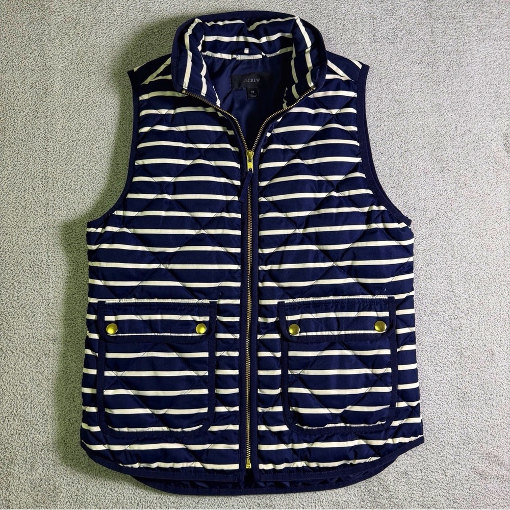 J. Crew Navy Quilted Vest with Gold Accents Size XS